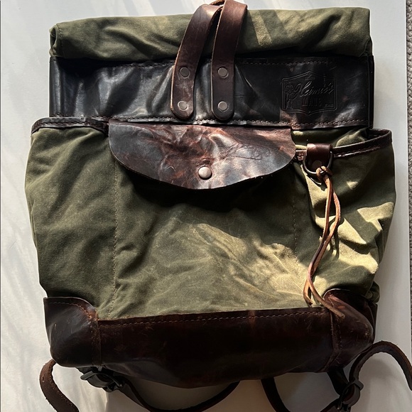 Heimie’s Made Other - HEIMIE’S MADE Army Surplus Olive Waxed Canvas & Leather Men's Roll Top Backpack